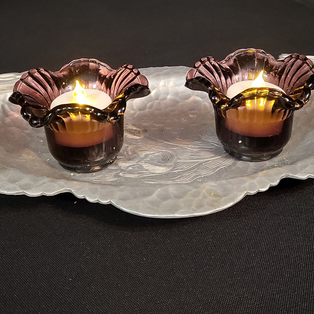Vintage Hand-blown Amethyst Glass Votive 2.5" X 3"